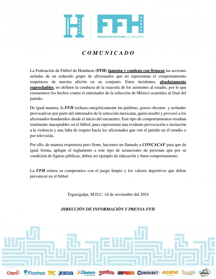 洪都拉斯足協(xié)：我們譴責砸傷墨西哥主帥的行為，但他挑釁在先